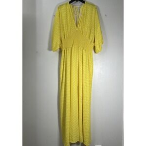 Karen-T Design Women 3X Dress Polyester Maxi Yellow Polka Dots Pockets 6435